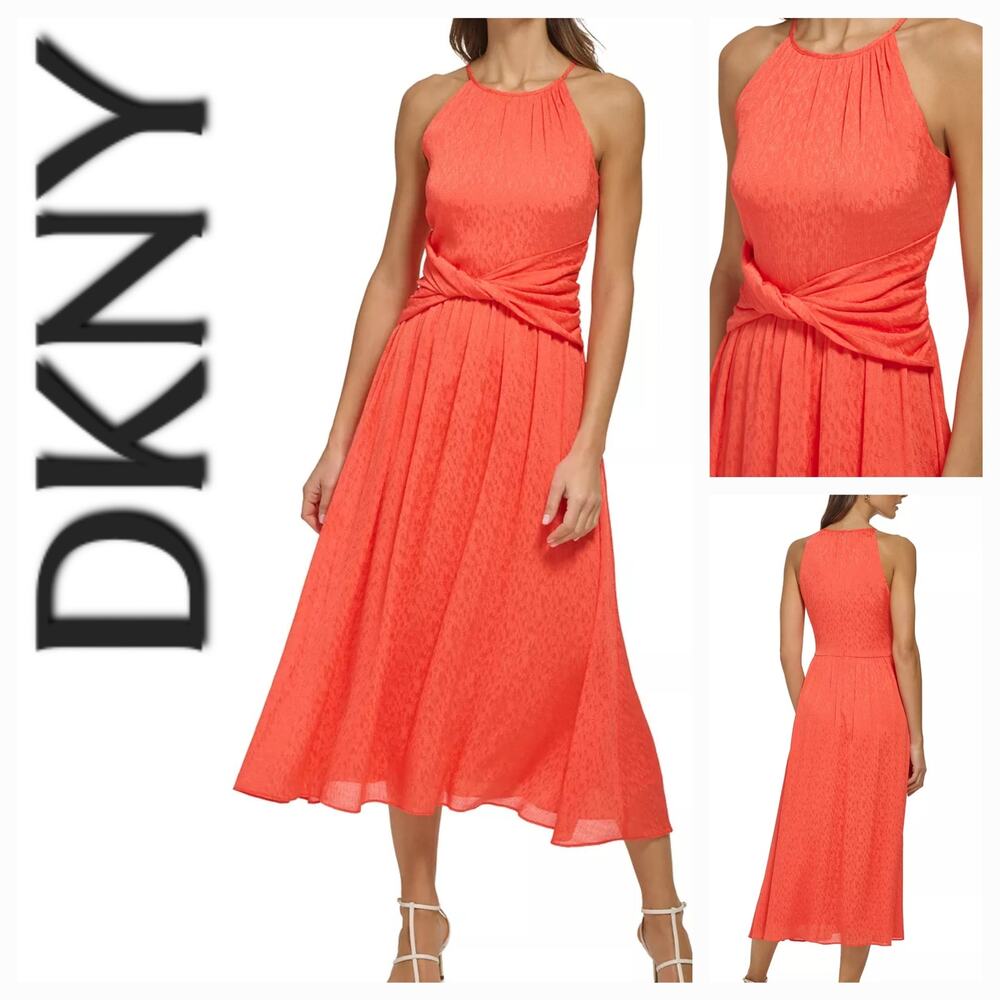 DKNY Halter Twist Waist Chiffon Midi Dress A Line Tigerlily 8 Quiet Luxury Party